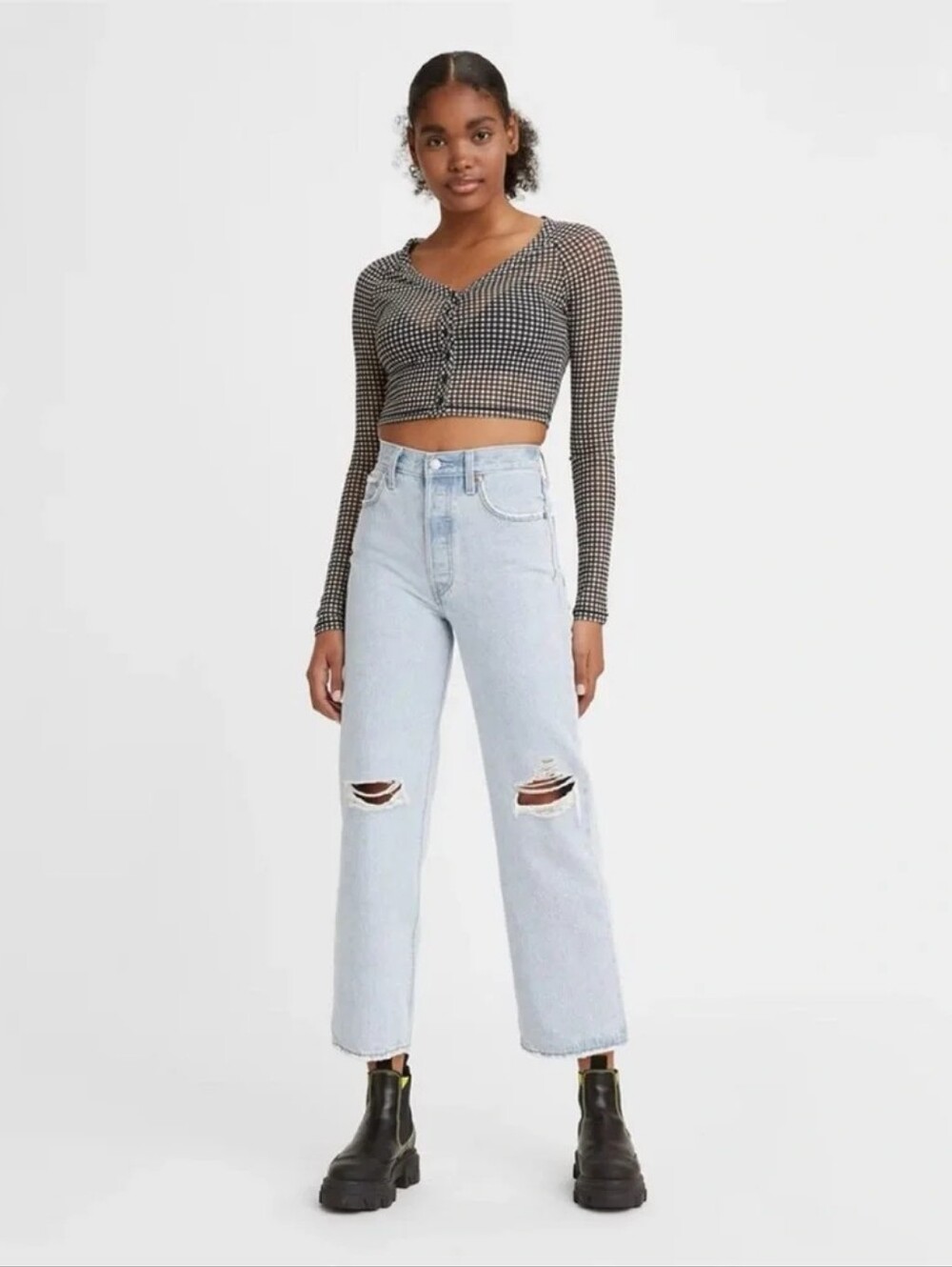 Levi's Premium RIBCAGE STRAIGHT ANKLE JEANS Ojai Up Light Wash Size 28